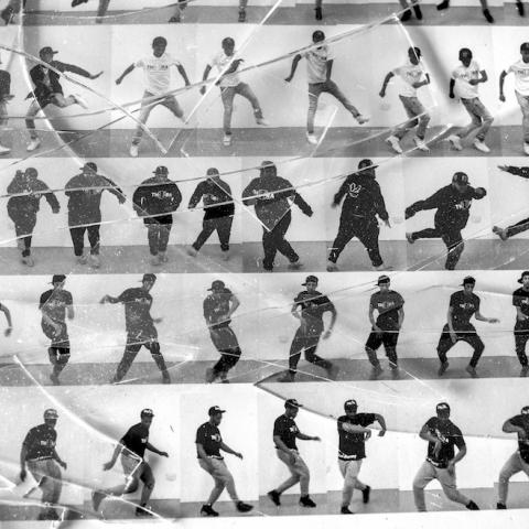 A collage of dancers in black and white.