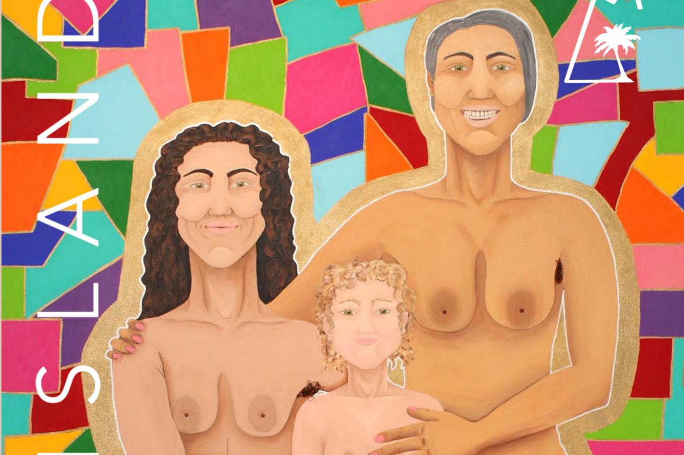 Painting of two nude women with a nude little girl.