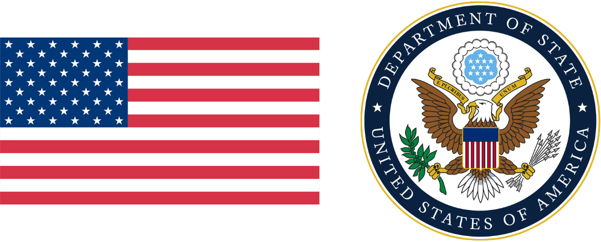 US flag and Dept of State seal side by side