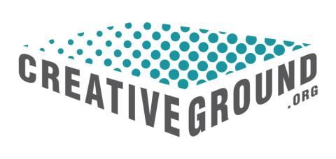 Creative Ground logo has dots on a plane over text.