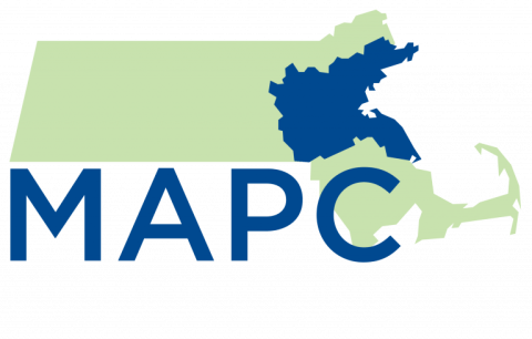 MAPC logo features a green map of Massachusetts with a blue area that is greater Boston.