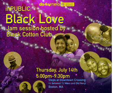 Event flier with images of couples and family members being affection (hugs, kisses). 