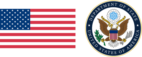 US flag and Dept of State seal side by side