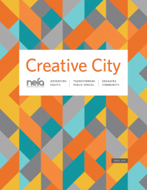 Cover of the Creative City Pilot Report has a triangular, multicolored pattern.
