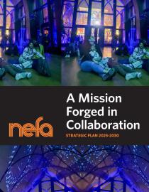 A Mission Forged in Collaboration. Repeating images of a couple and family watching a light show in a cathedral-like space.