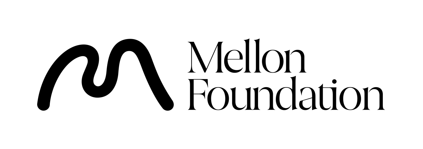 Mellon Foundation logo, a black free-form letter M on the left side of black Mellon Foundation text