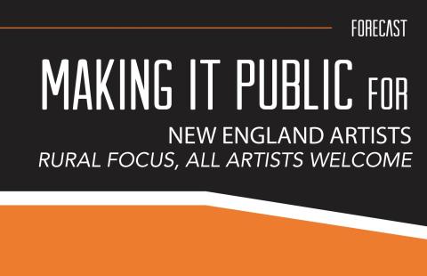 An orange hill-like graphic under "Making it Public for New England Artists."
