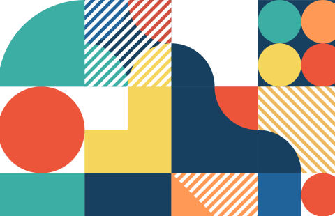 Circles, squiggles, and horizontal stripes create a fun and colorful pattern.