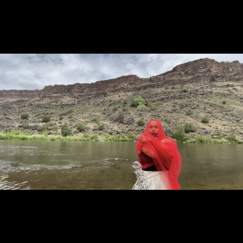 A screen shot of a bunch of images on an iphone. Pictures of a woman dancing in a field in a red wrap.