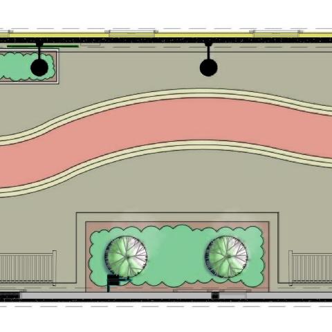 An construction blue print for a park; overhead squares and circles.