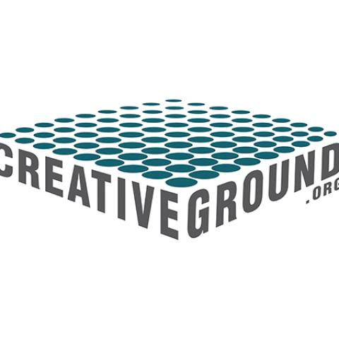 CreativeGround logo has a plane of flat circles over the name.
