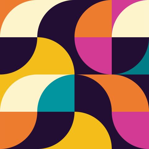 Rounded pattern with NEFA's teals, orange, yellow, pink, and dark purple.