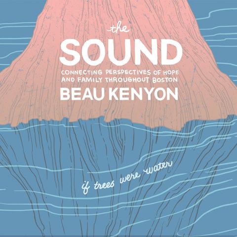 Illustration of a mound growing out of a body of water with the event description over it.