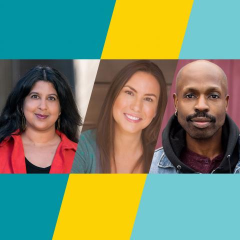 Amrita is an Indian woman with long dark hair, DeLanna is an Indigenous woman with long, lightbrown hair, and Jarvis is a black man with a bald head and a moustache.
