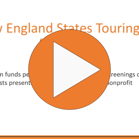 Webinar screenshot with an orange and white play button.