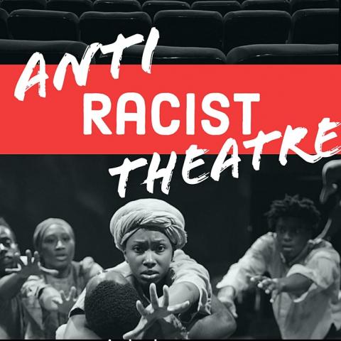 On a stage, Black folks in headwraps an unbuttoned shirts reach towards the camera.