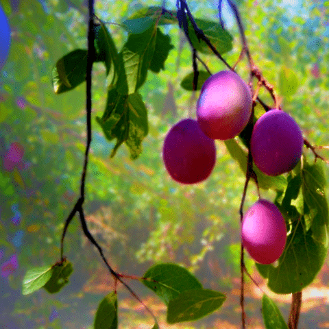 Plums in distorted colors. They're bright purple.